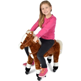 Pink Papaya Reitpferd auf Rollen, XXL 70cm Spielpferd Milo, Schaukelpferd zur echten Fortbewegung bis 50kg belastbar, Plüsch-Pferd mit 2 Sounds Toys
