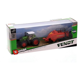 Bburago Spielzeug-Auto Bburago - Fendt Traktor mit Ballenpresse (10cm), detailliertes Modell grün