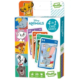 Shuffle Disney Animals Kartenspiele für Kinder – 4-in-1 Snap, Paar, glückliche Familien und Action-Spiel, tolles Geschenk für Kinder ab 4 Jahren