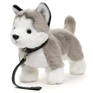 Uni-Toys - Husky grau, stehend (mit Leine) - 30 cm (Länge) - Plüsch-Hund - Plüschtier, Kuscheltier