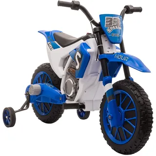 HOMCOM Kinder Elektro-Motorrad Kindermotorrad 12V Kinderfahrzeug Elektrofahrzeug mit 2 abnehmbaren Stützrädern für Kinder ab 3 Jahre PP Metall Blau+Weiß 106,5 x 51,5 x 68 cm