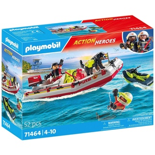 Playmobil® Konstruktions-Spielset Feuerwehrboot mit Aqua Scooter (71464), Action Heroes, (52 St), Made in Germany bunt
