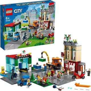 LEGO 60292 City Stadtzentrum Bauset mit Spielzeug-Motorbike, Fahrrad, Truck, Straßenplatten und 8 Minifiguren - Schwarz