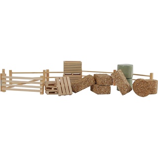 Kids Globe Farming Zubehör Set (mit Zäunen Heuballen Kartoffelkisten und Paletten 19tlg aus Holz 1:32) 610253, Bunt