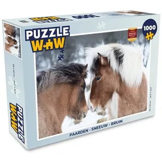 MuchoWow Puzzle Pferde - Schnee - Braun, 1000 Puzzleteile, Foto-Puzzle, Bilderrätsel, Puzzlespiele, Klassisch bunt