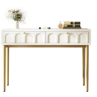 Flieks Schminktisch, Sideboard Schubladenkommode mit 2 Schubladen 100x45x76.5cm ohne Stuhl weiß