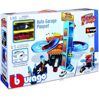 Bburago Spielzeug-Auto Street Fire - Auto Garage inkl. 2 Fahrzeugen weiß