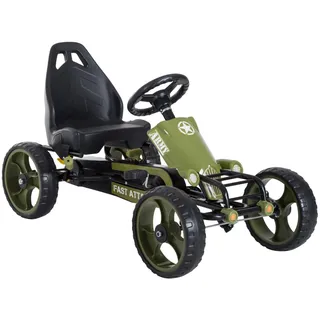 HOMCOM Go Kart Tretauto Tretfahrzeug mit Handbremse Kinderfahrzeug Kettcar Tretfahrzeug mit Verstellbarem Sitz ab 3 Jahren Grün 105 x 54 x 61 cm