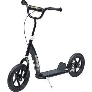 HOMCOM Kinderroller mit Hinterbremse Kickscooter 12 Zoll Tretroller Roller Scooter Cityroller für Kinder Kickboard Höhenverstellbar Stahl EVA Sch... - Schwarz