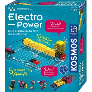 KOSMOS 620707 Electro Power, Technik Experimentierkasten für Kinder ab 8 Jahre, Amazon Exklusiv, Elektronik Baukasten mit 5 motorisierten Modellen