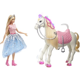 Barbie Pferd, Princess Adventure, inkl Puppe, interaktives Spielset mit Licht, Geräuschen und tanzendem Pferd, Spielzeug ab 3 Jahre, GYK64