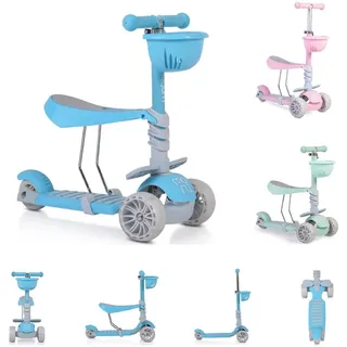 Moni Kinderroller Bubblegum 2 in 1, Höhe einstellbar, Sitz abnehmbar, 3 Räder blau - Grau/Blau