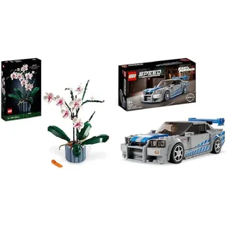 LEGO 10311 Icons Orchidee, Künstliche Pflanzen Set mit Blumen & 76917 Speed Champions 2 Fast 2 Furious Nissan Skyline GT-R (R34) Rennwagen Spielzeug