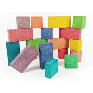 KORXX Spielbausteine für Kinder ab 1 Jahr, Bausteine (leise, leicht, stabil, anti-allergen), (Bauklötze aus Kork im Set in 19 Farben & rechteckiger Form, wurfsicher & steril, Cuboid Mix Color-Set Beutel), Spielbauklotz zum kreativen Lernen & Verbessern der Motorik