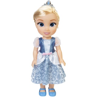 Disney Princess Cinderella Puppe 35cm, reflektierende Glitzeraugen, bewegliche Gelenke, ausziehbares Kleid, Schuhe, Krone, Blondes Haar, für Mädchen ab 3 Jahren