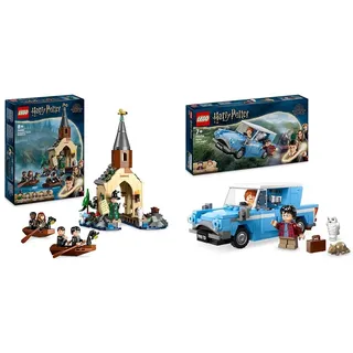 LEGO Harry Potter Bootshaus von Schloss Hogwarts Spielzeug-Modell für Kinder & Harry Potter Fliegender Ford Anglia, baubares Spielzeug-Auto für Kinder