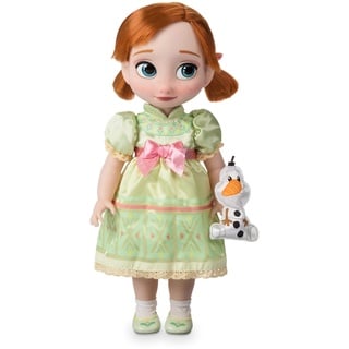 Disney Store Puppe Anna aus der Animator Collection, Die Eiskönigin, 39 cm / 15", echt wirkendes Haar zum Kämmen, Outfit und Schuhe, mit Olaf als Plüschtier aus Satin, Sammelpuppe ab 3 Jahren