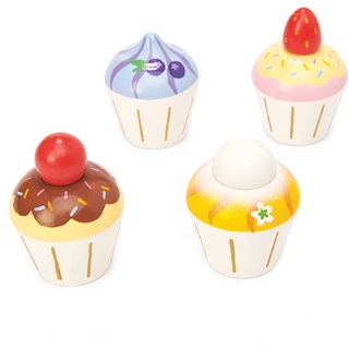 Le Toy Van - TV331 - Pretend Cupcakes Lernspiel, Spielzeug für Kinder, 2 Jahre, Set mit 4 Muffins mit Geschenkbox, Montessori-Spiel, FSC-Naturholz und Farben auf Wasserbasis