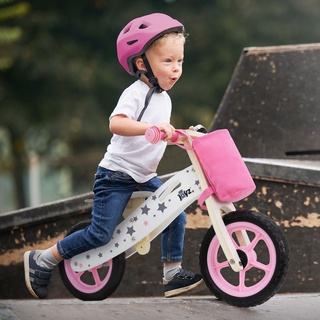 Joyz Laufrad aus Holz, Pink, Lauflernrad für Kinder ab 2 Jahren, Holzlaufrad mit verstellbarer Sitz, pannensicheren 11 Zoll-EVA-Räder, Kinderfahrrad Kinderlaufrad mit Stoffbeutel, Klingel & Tragegriff