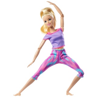 Barbie-Puppe, Barbie-Serie Made to Move, bewegliche Barbie, mit blonden Haaren und violettem Yoga-Outfit, inkl. -Puppe, Geschenk für Kinder, Spielzeug ab 3 Jahre,GXF04