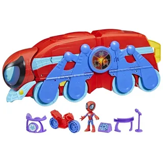 Marvel Spidey and His Amazing Friends 2-in-1 Spider Raupe Hauptquartier Spielset, Vorschulspielzeug ab 3 Jahren,Enthält: verwandelbares 2-in-1 Spielset, Action-Figur, Motorrad und 3 Accessoires, 61 cm