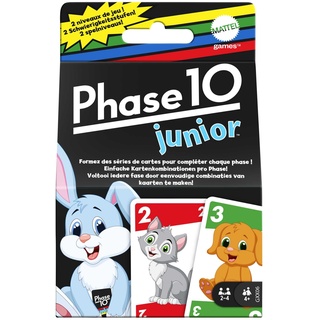 Mattel Games Phase 10 Junior - Rommé-artiges Spiel mit Mehreren Spielebenen, 56 Karten mit Tierbildern, für 2 bis 4 Spieler, für Kinder ab 4 Jahren, GXX06