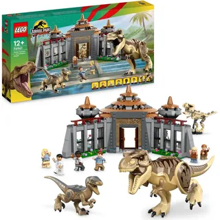 LEGO 76961 Jurassic Park Angriff des T. rex und des Raptors aufs Besucherzentrum, Dinosaurier Spielzeug für Kinder ab 12 Jahren