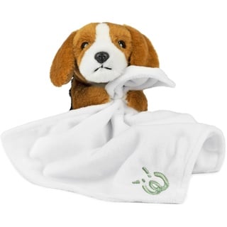 Living Nature Baby Beagle Kuscheltier Plüschtier | Inklusive Decke | Flauschiger und Kuscheliger Hund | Weiches Spielzeug für Neugeborene und Babys | Naturli Umweltfreundlich