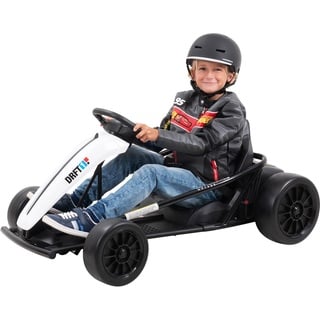 Actionbikes Motors Kinder Elektroauto Drift-Kart SX1968 GoKart | Bis 13 Km/h - 2 x 350 Watt Motor - 2 x 12 Volt 7 Ah Batterie - Drift Cart - Eva Reifen vorne - Kinder Auto ab 3 Jahren (Weiß)