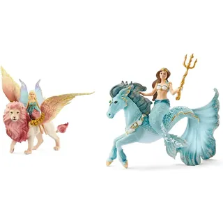 SCHLEICH 70714 Elfe auf geflügeltem Löwe, für Kinder ab 5-12 Jahren, BAYALA - Spielfigur & 70594 Meerjungfrau-Eyela auf Unterwasserpferd, für Kinder ab 5-12 Jahren, BAYALA - Spielfigur