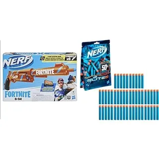 Nerf Fortnite 6-SH Dart-Blaster – Camo Pulse Lackierung, Revolver-Action, 6-Dart Rotationstrommel, enthält 6 offizielle Nerf Elite Darts & Elite 2.0 50er Dart Nachfüllpackung – 50 Nerf Elite 2.0 Darts