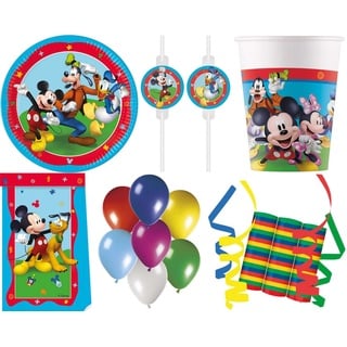 Procos Einweggeschirr-Set 136-tlg. Set Kindergeburtstag Party Feier Fete Deko Motto Mickey Mouse (136-tlg), 8 Personen, Pappe bunt