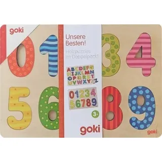 GOKI 2814 Holzpuzzle im Doppelpack Alphabet und Zahlen