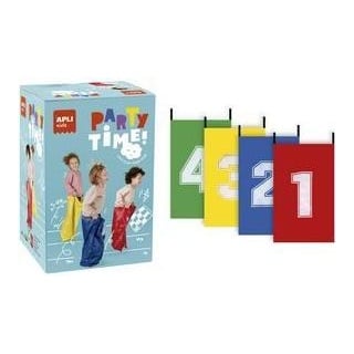 APLI Kids Kinder Hüpfsäcke-Set PARTY TIME nummerierte Hüpfsäcke aus Polyester, mit Henkel, in 4 Farben - 1 Stück (19561)