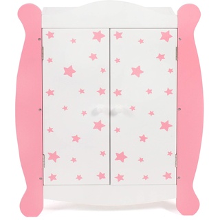 Bayer Chic 2000 - Puppenkleiderschrank mit Kleiderstange und Kleiderbügel, Puppenschrank, Puppenmöbel, Stars pink, 22 x 46 x 59 cm