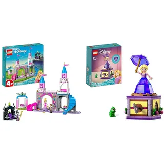 LEGO Disney Princess Auroras Schloss Spielzeug & Disney Princess Rapunzel-Spieluhr, Prinzessinnen Spielzeug zum Bauen mit Rapunzel Mini-Puppe, Diamantkleid und Chamäleon Pascal für Kinder 43214