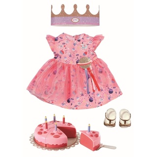 Zapf Creation 830789 BABY born Deluxe Happy Birthday Set 43 cm - Geburtstags-Set für Puppen mit rosa Puppenkleid und Schuhen, inklusive Krone und Torte mit 6 Kuchenstücken