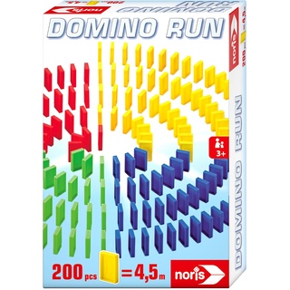 Noris 606065644 - Domino Run 200 Steine, Aktionsspiel für Die ganze Familie, für Kinder ab 3 Jahren