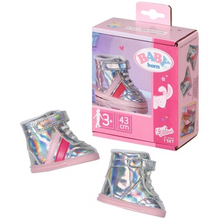 BABY born Sneakers silber, Puppenschuhe in Silber-Metallic mit pinken Streifen für 43 cm Puppen, 831762 Zapf Creation
