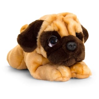 Lashuma Keel Toys Plüschtier Hund Mops, Kuscheltier Hündchen liegend 32 cm