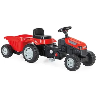 Trettraktor mit Anhänger, Traktor zum draufsitzen, Kinder Traktor ab 3 Jahre rot