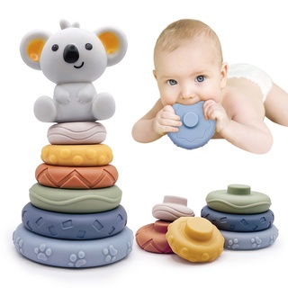 Lixiin 7 Stück Stapelspielzeug mit Ringen, Stapelturm für Stapelspiel, Squeeze Zahnen Babyspielzeug, Früherziehung Spielzeug Geschenke für 6 12 18 Monate Baby Kleinkind Jungen Mädchen