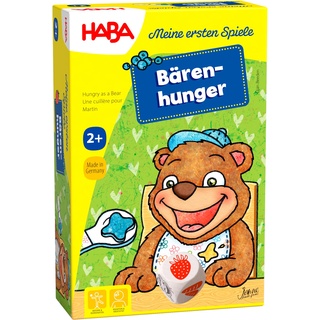 HABA 301257 300171 - Meine ersten Spiele – Bärenhunger | Lustige Spielesammlung für 1-3 Spieler ab 2 Jahren | Mit süßem Bären-Aufsteller zum Füttern