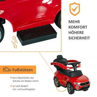 VW Rutschauto mit Schiebestange, Rutschfahrzeug ab 1 Jahr, Rutscherfahrzeug mit Sicherheitsbügel rot