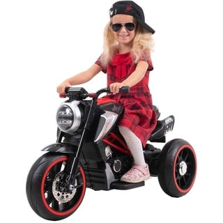 Kindermotorrad Cruiserbike, Motorsound, Bremsautomatik, 36 Watt, 2x 6 Volt, Hartplastikreifen, LED (Schwarz)