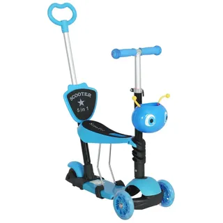 HOMCOM 3-in-1-Roller für Kinder ab 18 Monaten oder 3-Rad-Roller mit abnehmbarem Sitz, Lenker, Schiebegriff, höhenverstellbar, 62 x 25 x 72,5 cm, ... - Blau