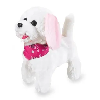 JAMARA 460341 Trixi RC Plüschhund Weiß/Rosa 27MHz Laufender Sound Plüsch Hund Sofftier Fernsteuerung Püschhund