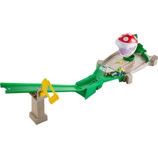 Hot Wheels GFY47 - Mario Kart Piranhapflanzen Rutsche Trackset inkl. 1 Spielzeugauto, Spielzeug Autorennbahn ab 5 Jahren, Mehrfarbig