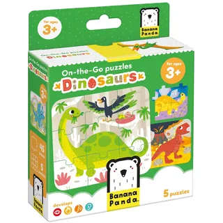 Banana Panda On-the-Go Puzzle Dinosaurier 3+ - FÜNF Puzzles mit 9 Teilen - Lustiges Dino-Puzzle-Spielzeug