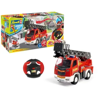 Revell Junior Kit 00974 Feuerwehrauto Drehleiter und 2.4 GHz Fernbedienung ferngesteuertes Auto zum Selberbauen, Bauen-Schrauben-Spielen für Kinder ab 4, mit patentierten Schraubsystem, Rot